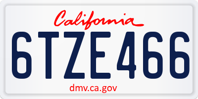 CA license plate 6TZE466