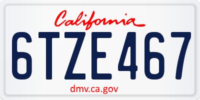 CA license plate 6TZE467