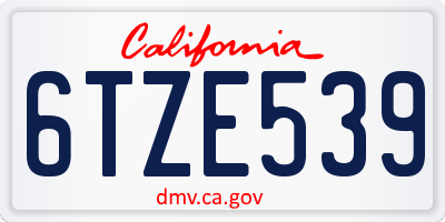 CA license plate 6TZE539