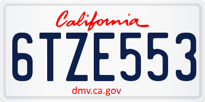 CA license plate 6TZE553