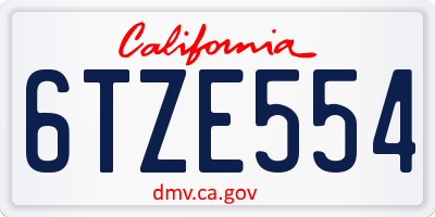 CA license plate 6TZE554