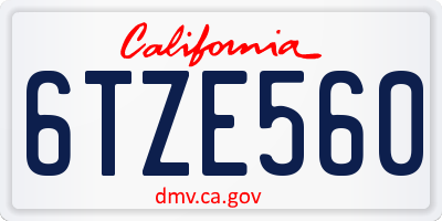 CA license plate 6TZE560