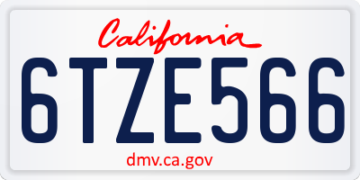 CA license plate 6TZE566