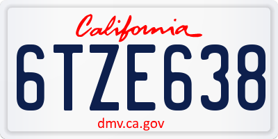 CA license plate 6TZE638
