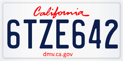 CA license plate 6TZE642