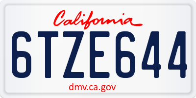 CA license plate 6TZE644