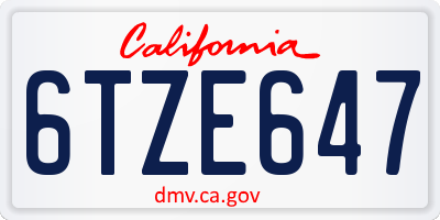 CA license plate 6TZE647