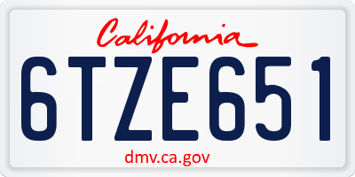 CA license plate 6TZE651