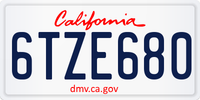 CA license plate 6TZE680