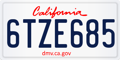 CA license plate 6TZE685