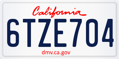 CA license plate 6TZE704