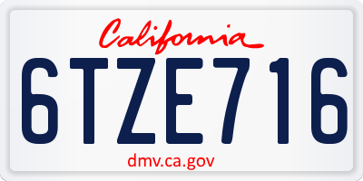 CA license plate 6TZE716