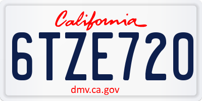 CA license plate 6TZE720