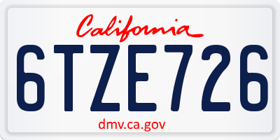 CA license plate 6TZE726