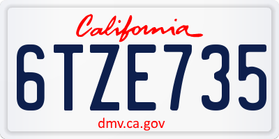 CA license plate 6TZE735
