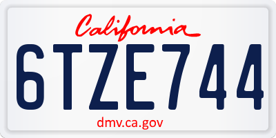 CA license plate 6TZE744