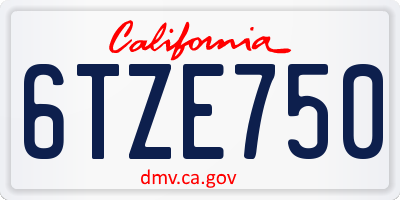 CA license plate 6TZE750