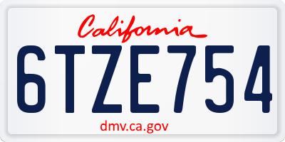 CA license plate 6TZE754