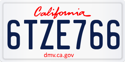 CA license plate 6TZE766