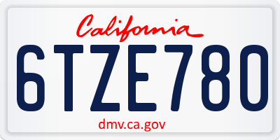 CA license plate 6TZE780