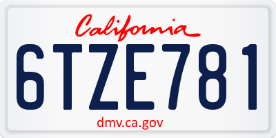 CA license plate 6TZE781