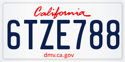 CA license plate 6TZE788