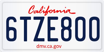 CA license plate 6TZE800
