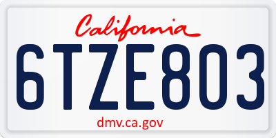 CA license plate 6TZE803
