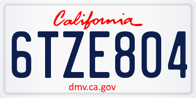 CA license plate 6TZE804