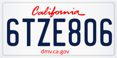 CA license plate 6TZE806