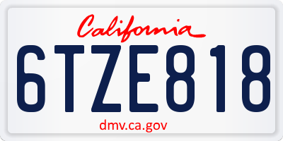 CA license plate 6TZE818