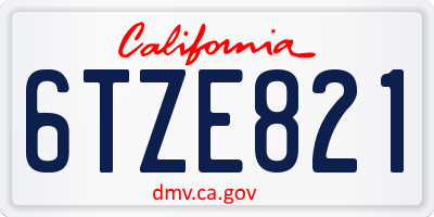 CA license plate 6TZE821
