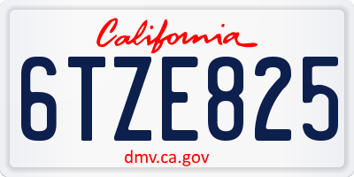 CA license plate 6TZE825