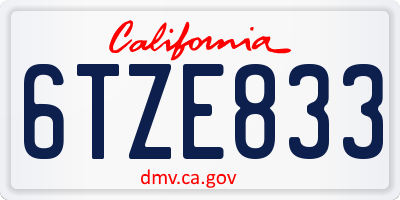 CA license plate 6TZE833