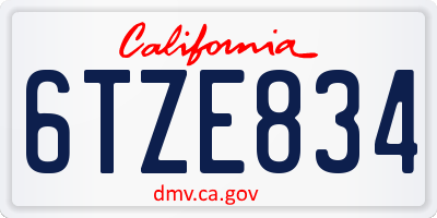 CA license plate 6TZE834