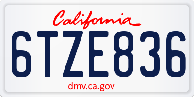 CA license plate 6TZE836