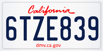 CA license plate 6TZE839