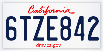 CA license plate 6TZE842