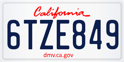 CA license plate 6TZE849