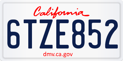 CA license plate 6TZE852