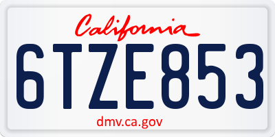 CA license plate 6TZE853