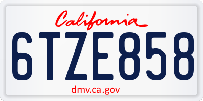 CA license plate 6TZE858
