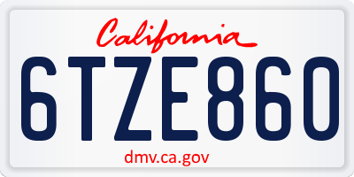 CA license plate 6TZE860
