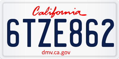 CA license plate 6TZE862