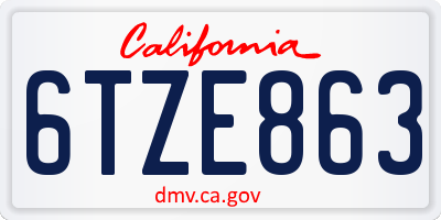 CA license plate 6TZE863