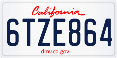 CA license plate 6TZE864