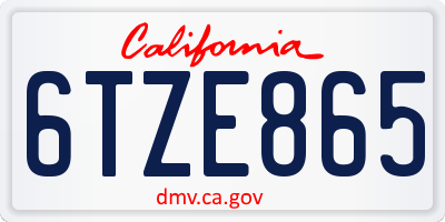 CA license plate 6TZE865