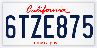 CA license plate 6TZE875