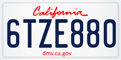 CA license plate 6TZE880