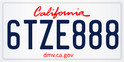 CA license plate 6TZE888